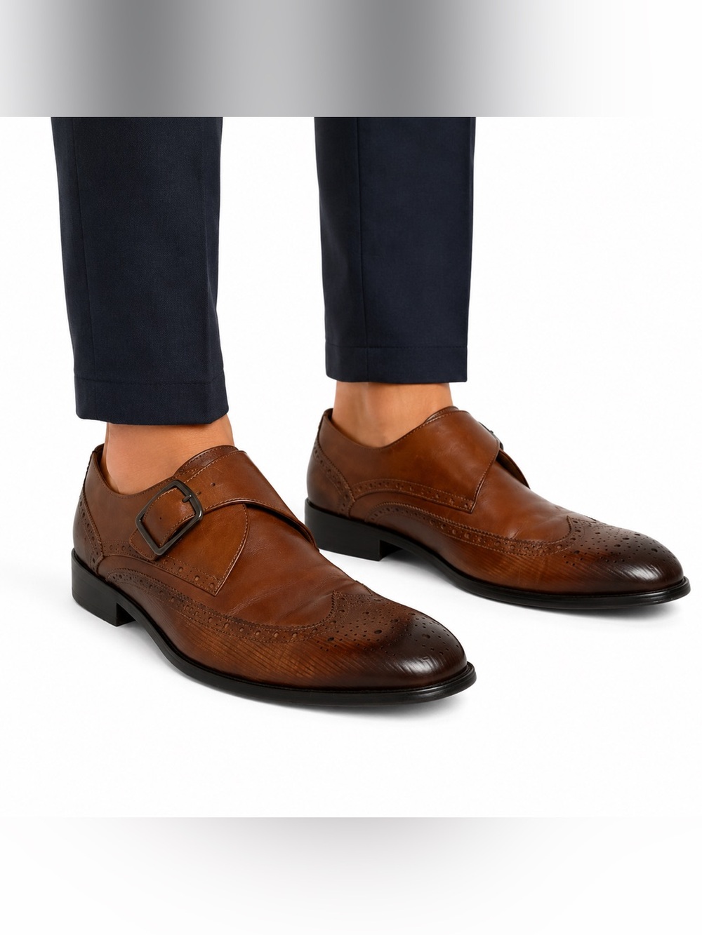 Kenneth Cole New York Brown Leather Wingtip Monk Strap Oxfords Wing tip Shoe